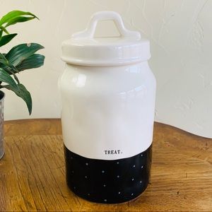 RAE DUNN “TREATS” Canister Polka dots black white